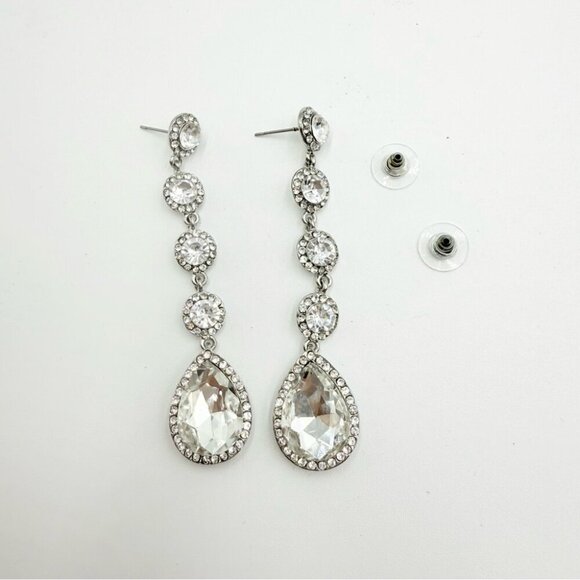 Elegant Wedding Bridal Rhinestone Crystal Beaded Teardrop Dangle Drop Earrings - Picture 5 of 6